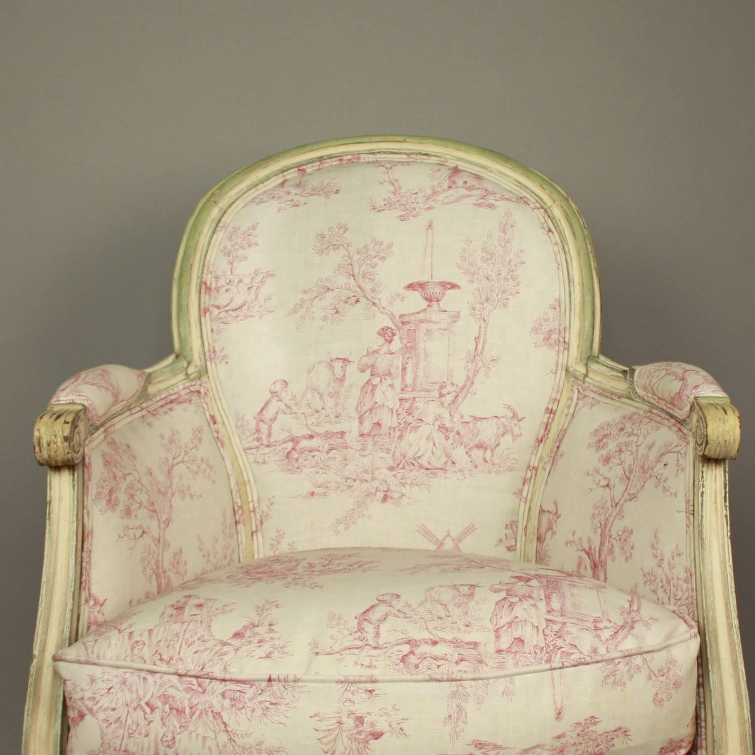Pair of French 19th Century Louis XVI Style Painted Wood Armchairs or Bèrgères 3