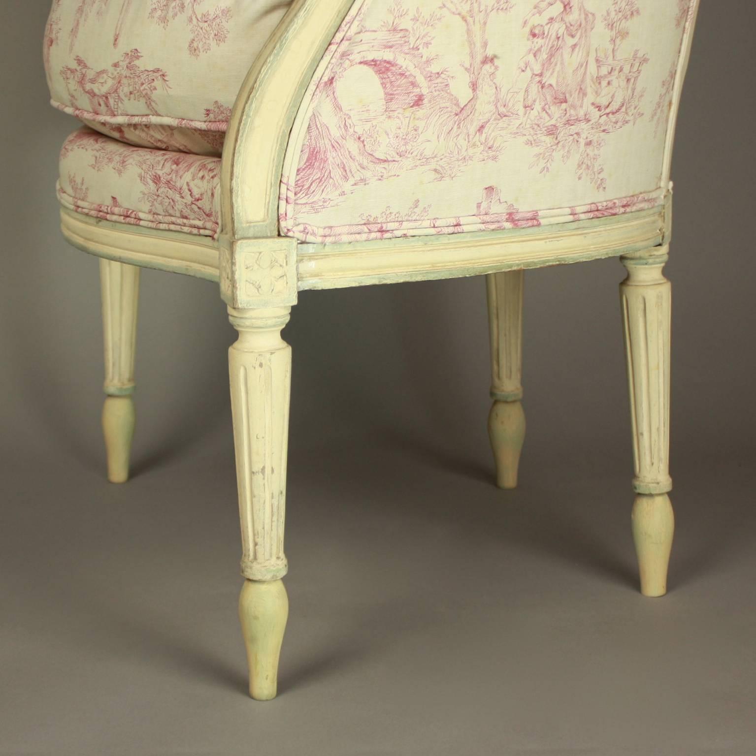 Pair of French 19th Century Louis XVI Style Painted Wood Armchairs or Bèrgères 4