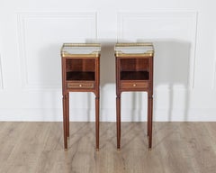 Pair of Small Louis XVI Style Mahogany Bedside Tables with Marble Tops