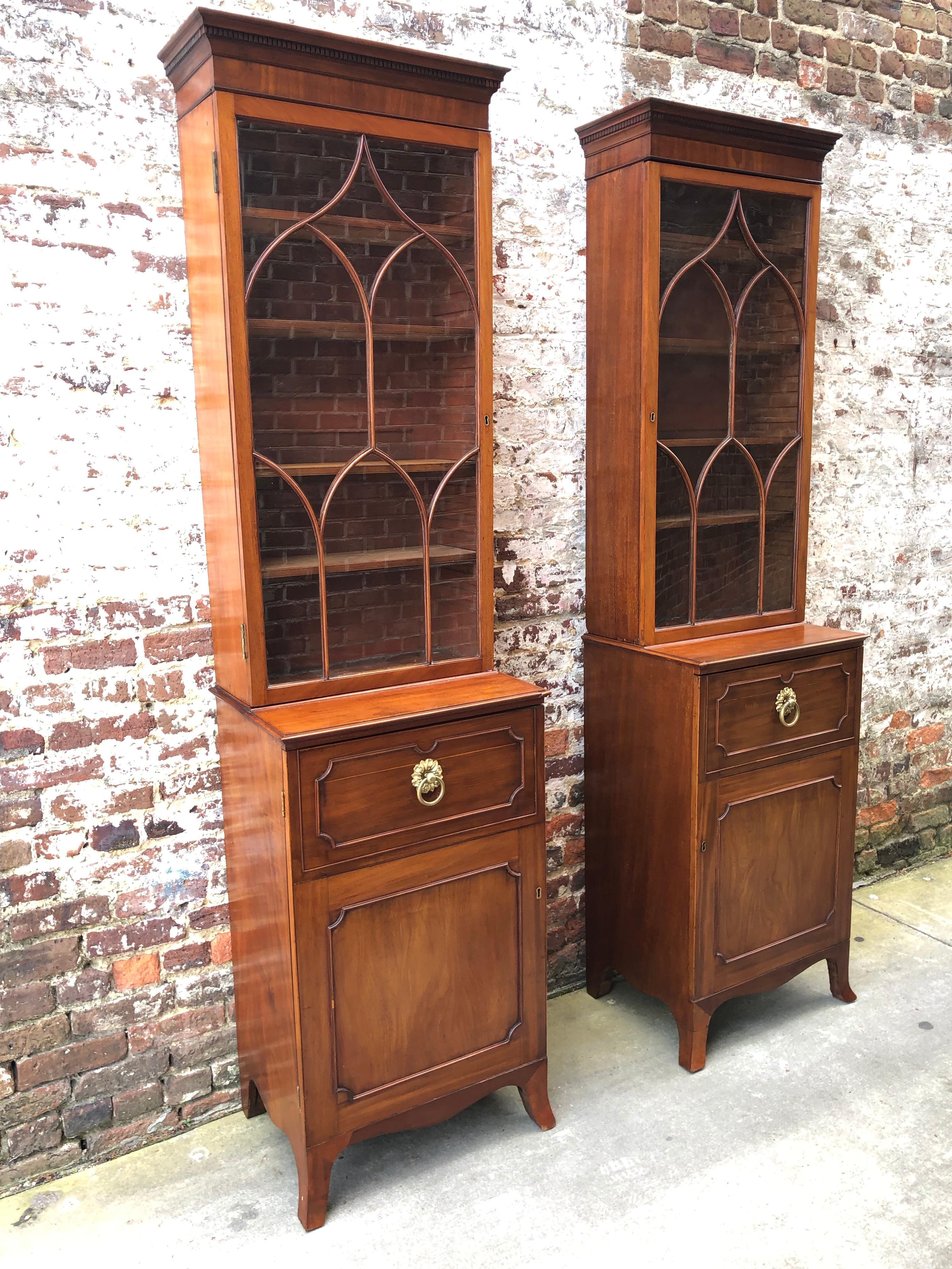 Pair of mahogany bookcases repurposed from a breakfront. The alteration was done within last 100 years.