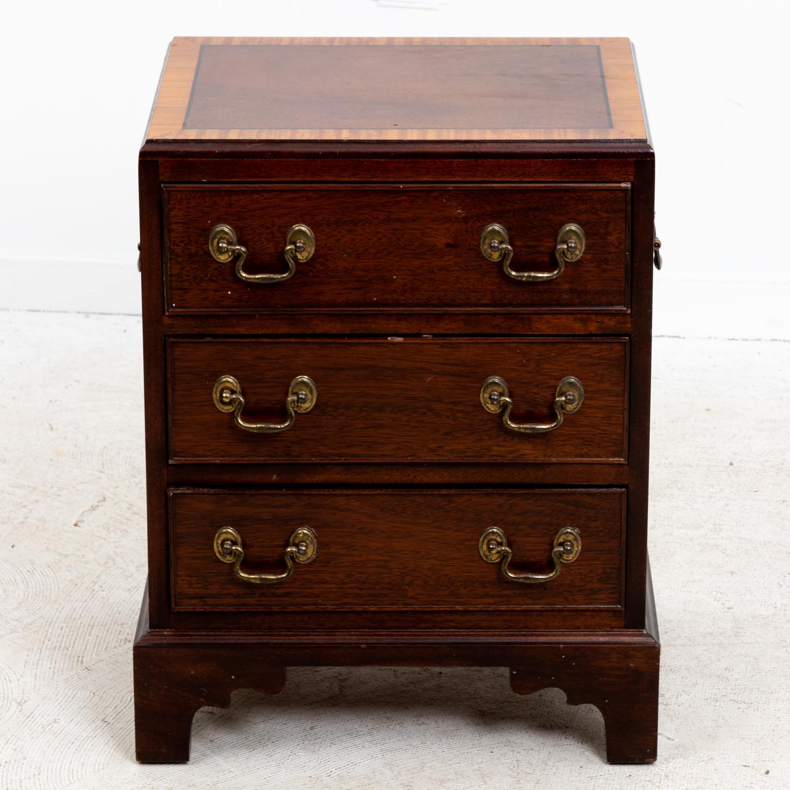Metal Pair of Small Mahogany Three-Tier Chest of Drawers