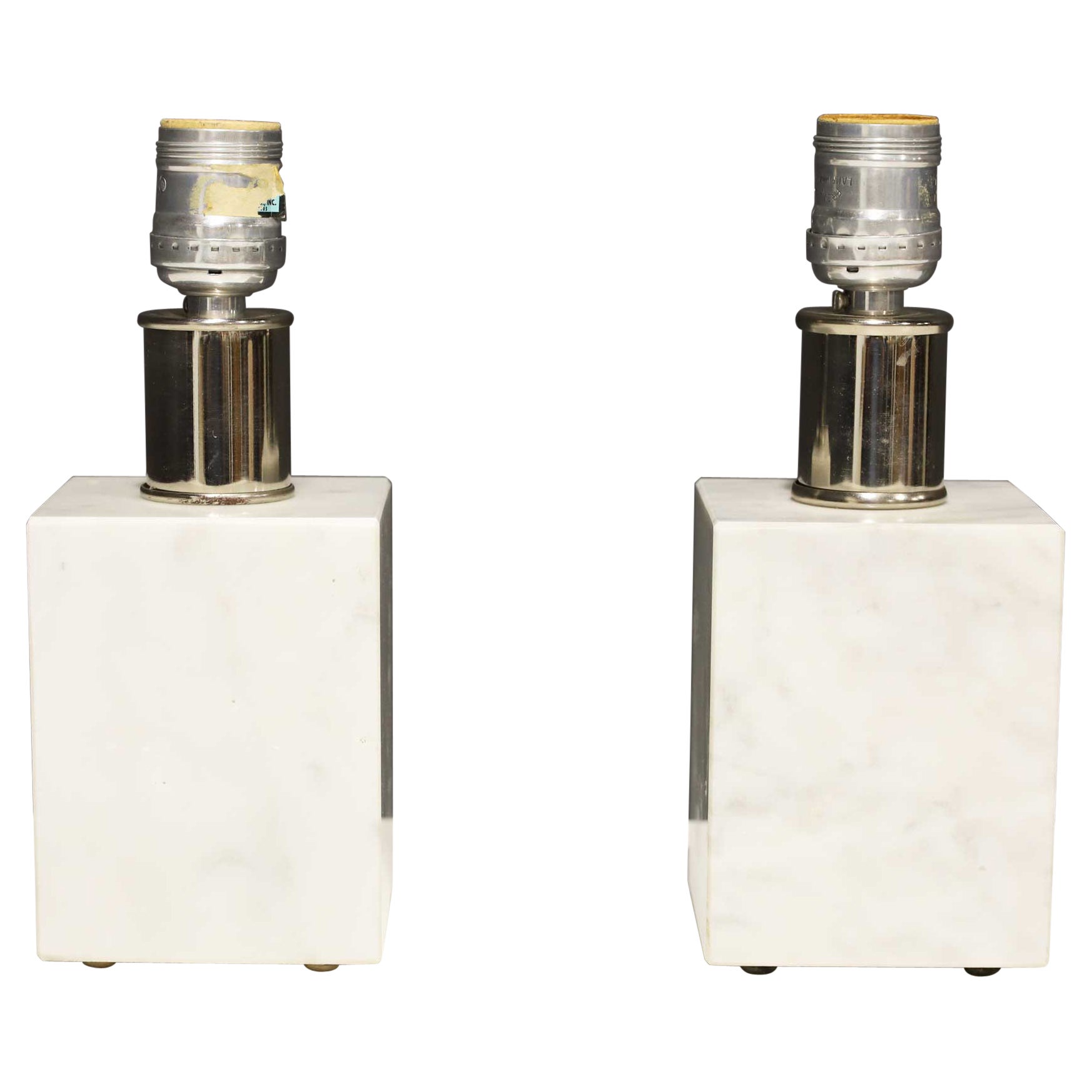 Pair of Small Marble Cube Lamps Made in Italy For Sale
