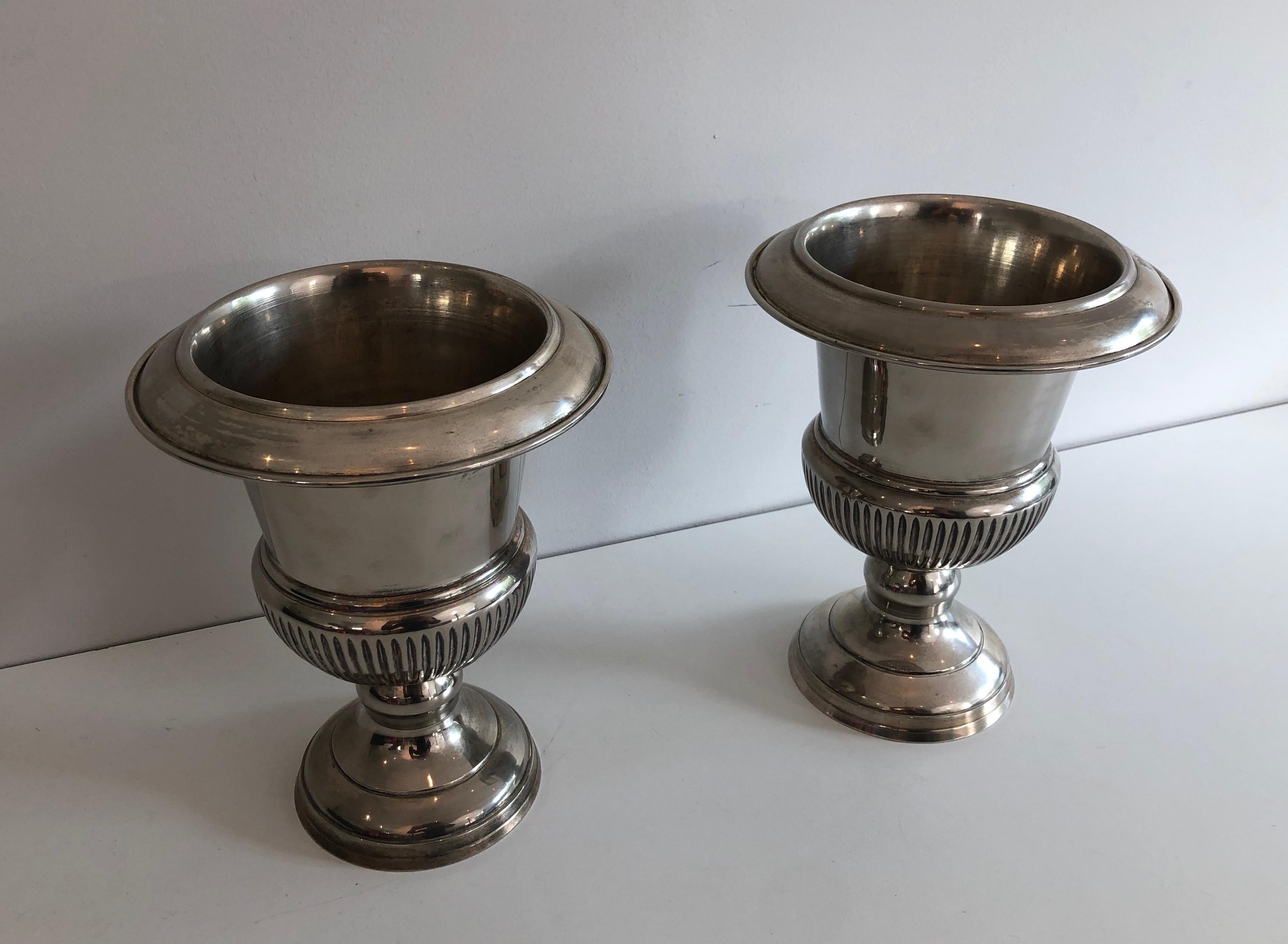 Pair of Small Medicis Style Silvered Metal Champagne Bucket, French, circa 1940 For Sale 13