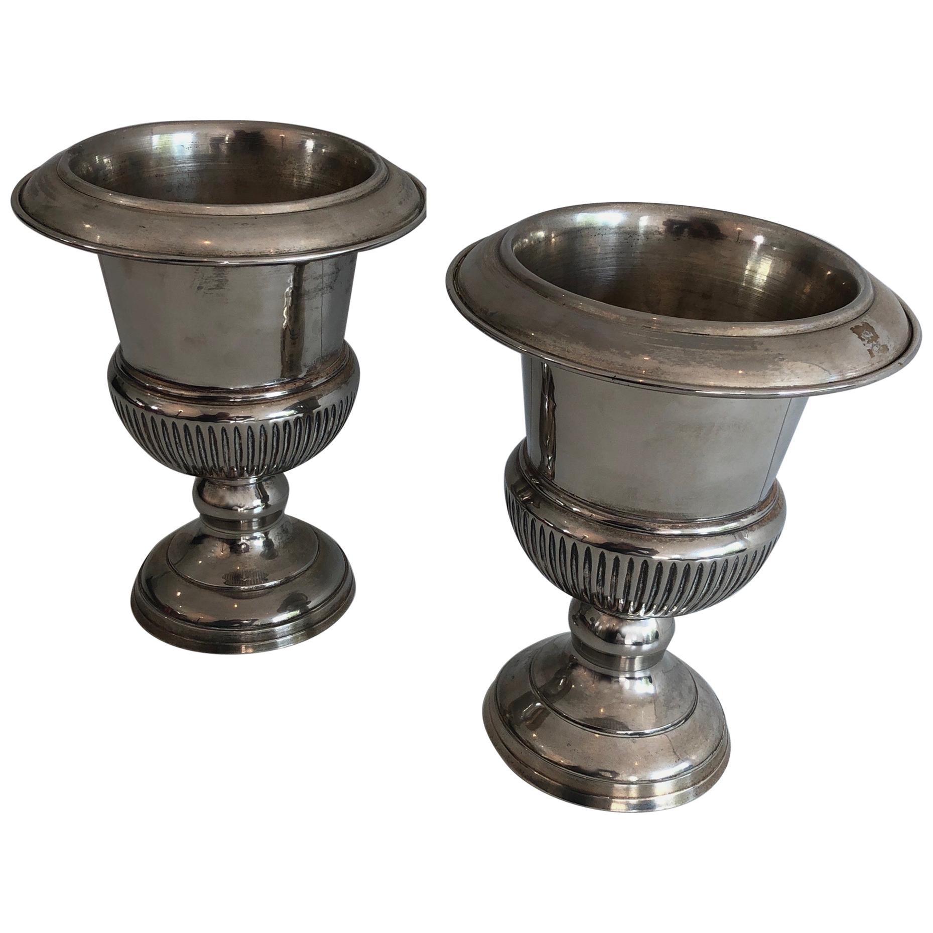 Pair of Small Medicis Style Silvered Metal Champagne Bucket, French, circa 1940 For Sale