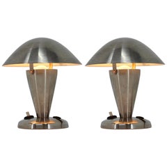 Pair of Small Metal Adjustable Bauhaus Table Lamps, 1940s