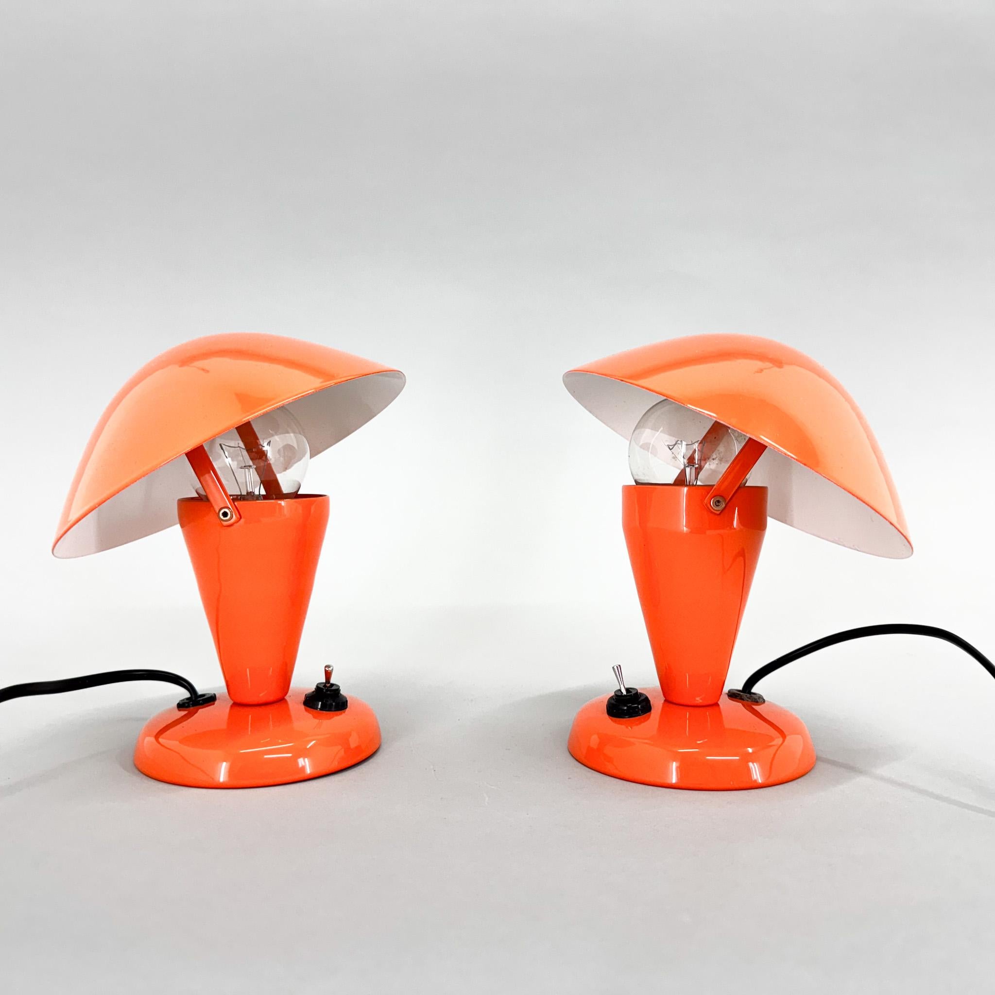 Set of two vintage table or bedside lamps produced in former Czechoslovakia by famous Napako. The lamps were restored, new wiring. Bulb 2 x 1 E26 - E27. US adapter included.