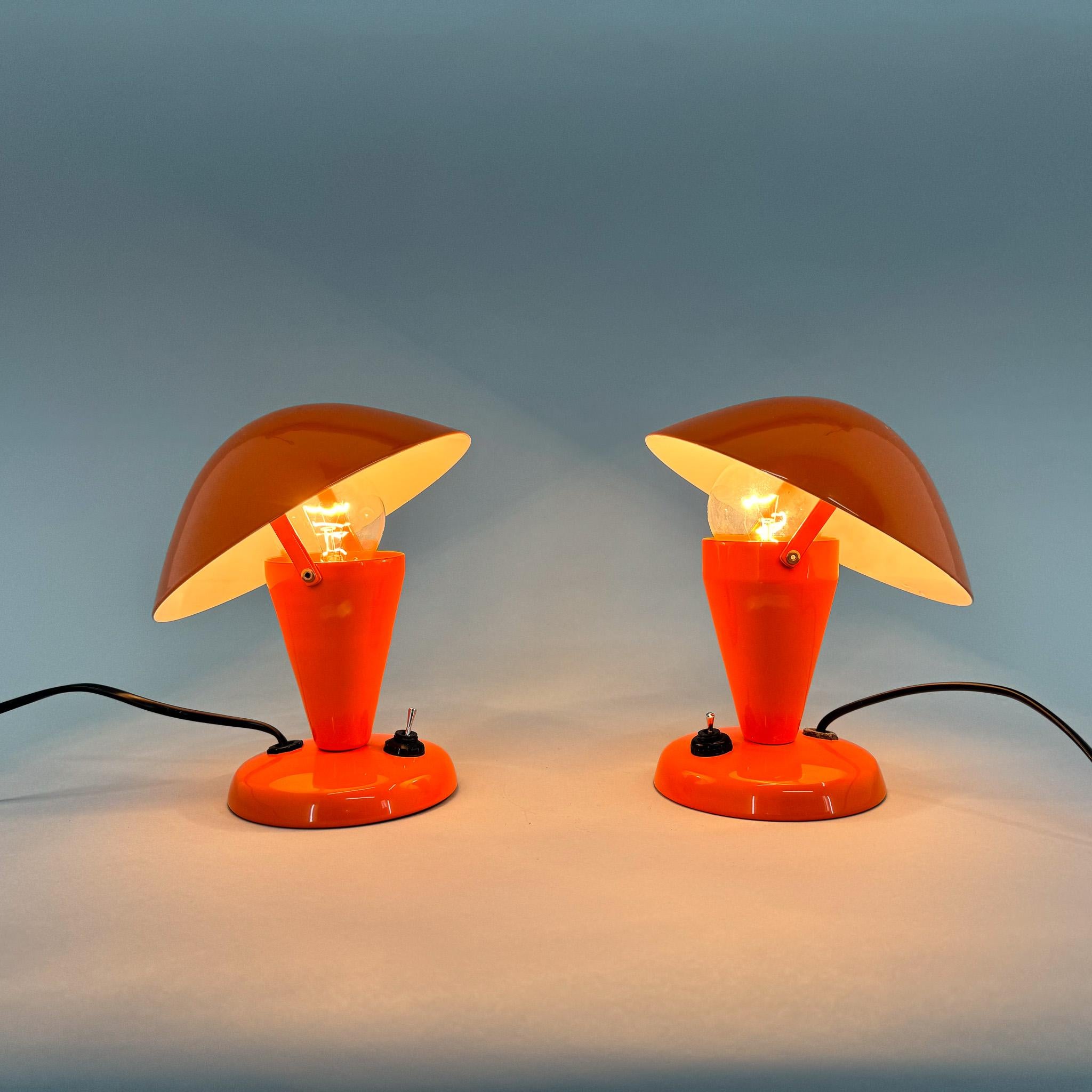 Pair of Small Metal Mushroom Lamps by Napako, Restored, 1970s, Czechoslovakia 3