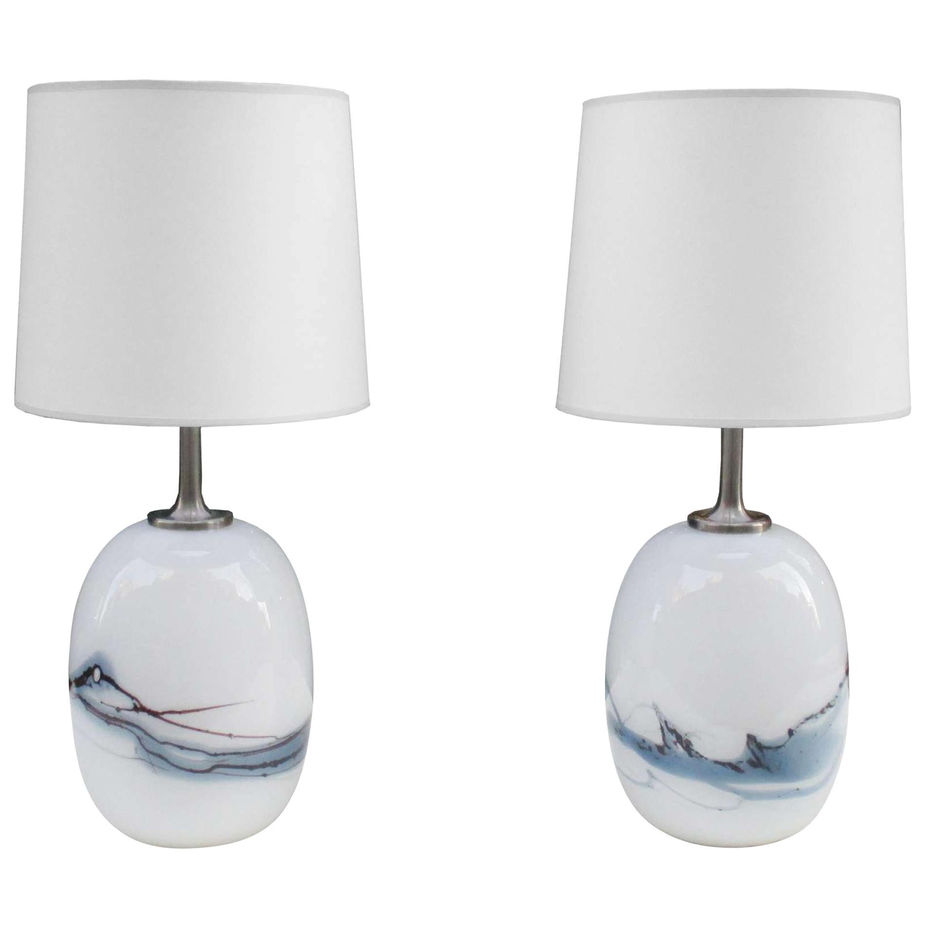 Pair of Small Michael Bang Art Glass Table Lamps