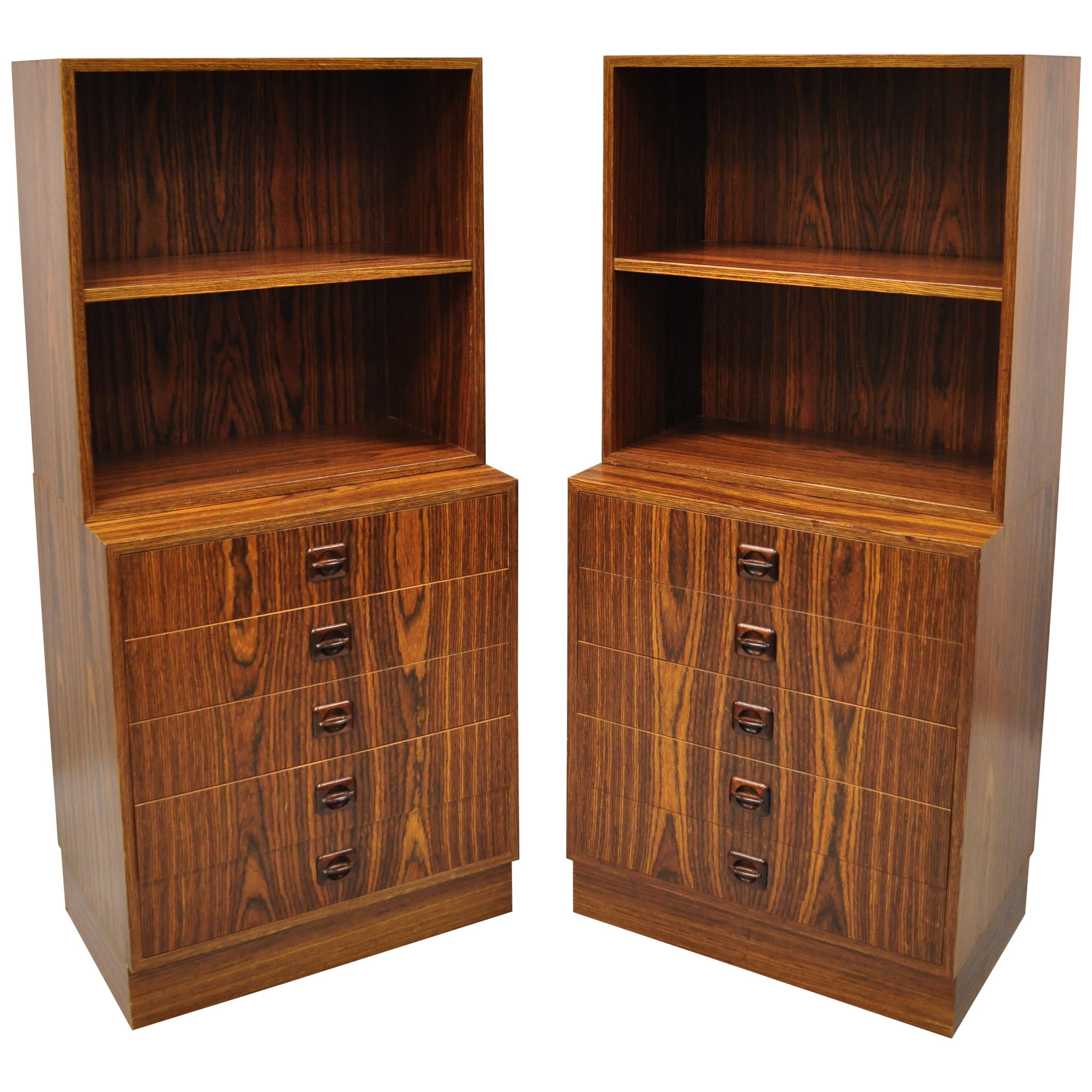 Pair of Small Midcentury Danish Modern Rosewood Modular Bookcase Chest Shelf