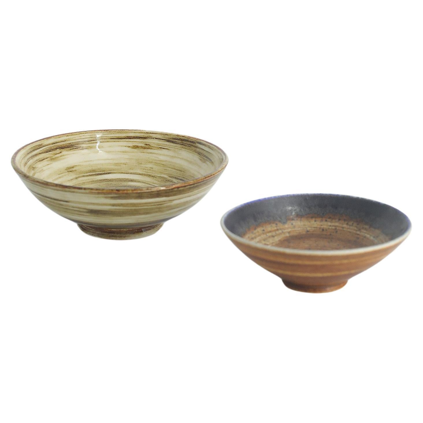 Pair of Small MidCentury Scandinavian Modern Collectible Glazed Stoneware Bowls  For Sale
