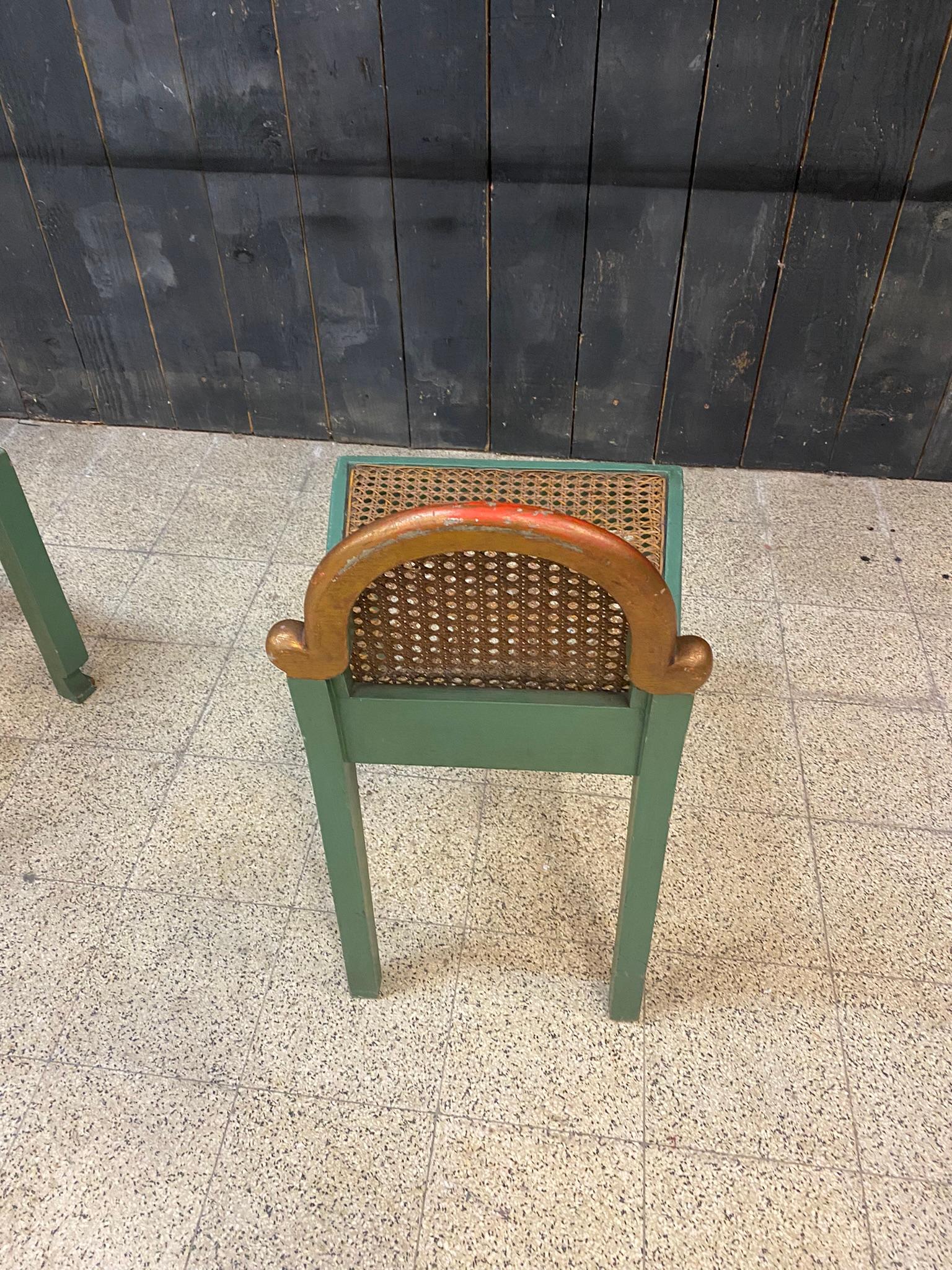 Pair of Small Modernist Chairs in Lacquered Beech and Cane, Belgium circa 1925 For Sale 3