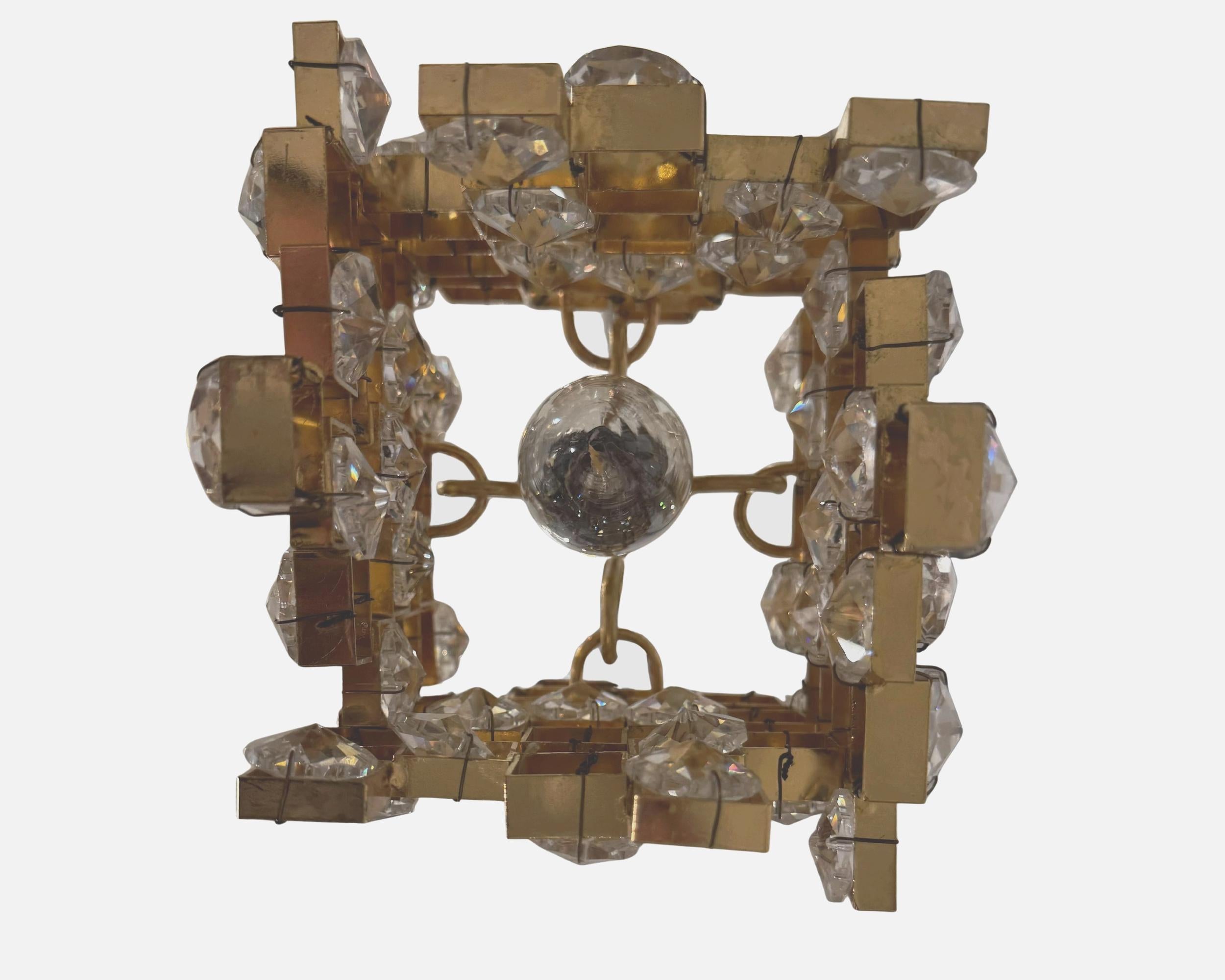 Brass Pair of small modernist chandeliers by Palme & Walter, Palwa, Germany circa 1960 For Sale