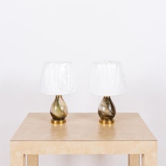 Pair of Small Murano Glass Lamps with Custom Silk Shades