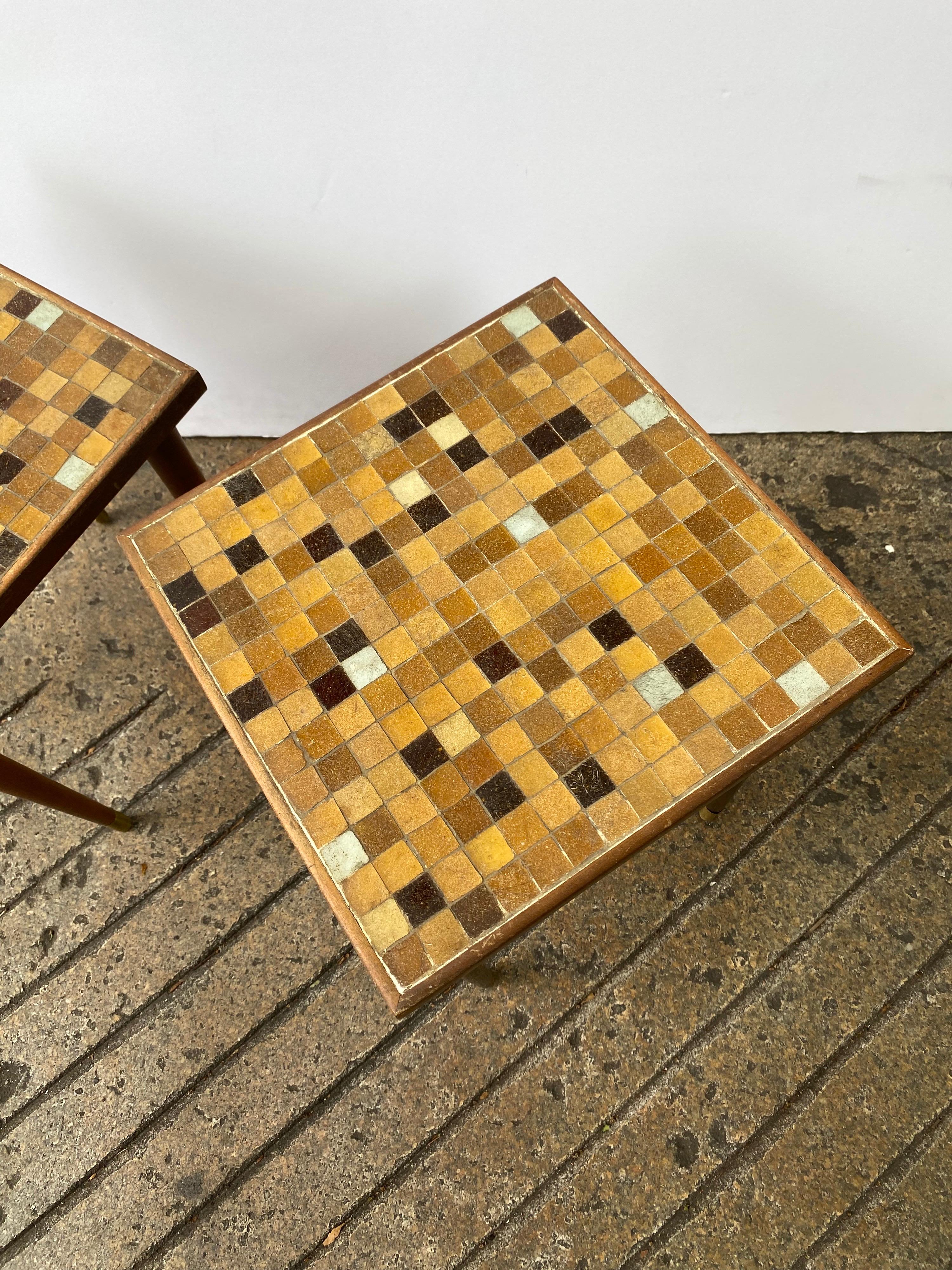 Mid-Century Modern Pair of Small Murano Glass Topped Tile Tables