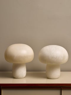 Pair of Small Mushroom Shaped Alabaster Table Lamps
