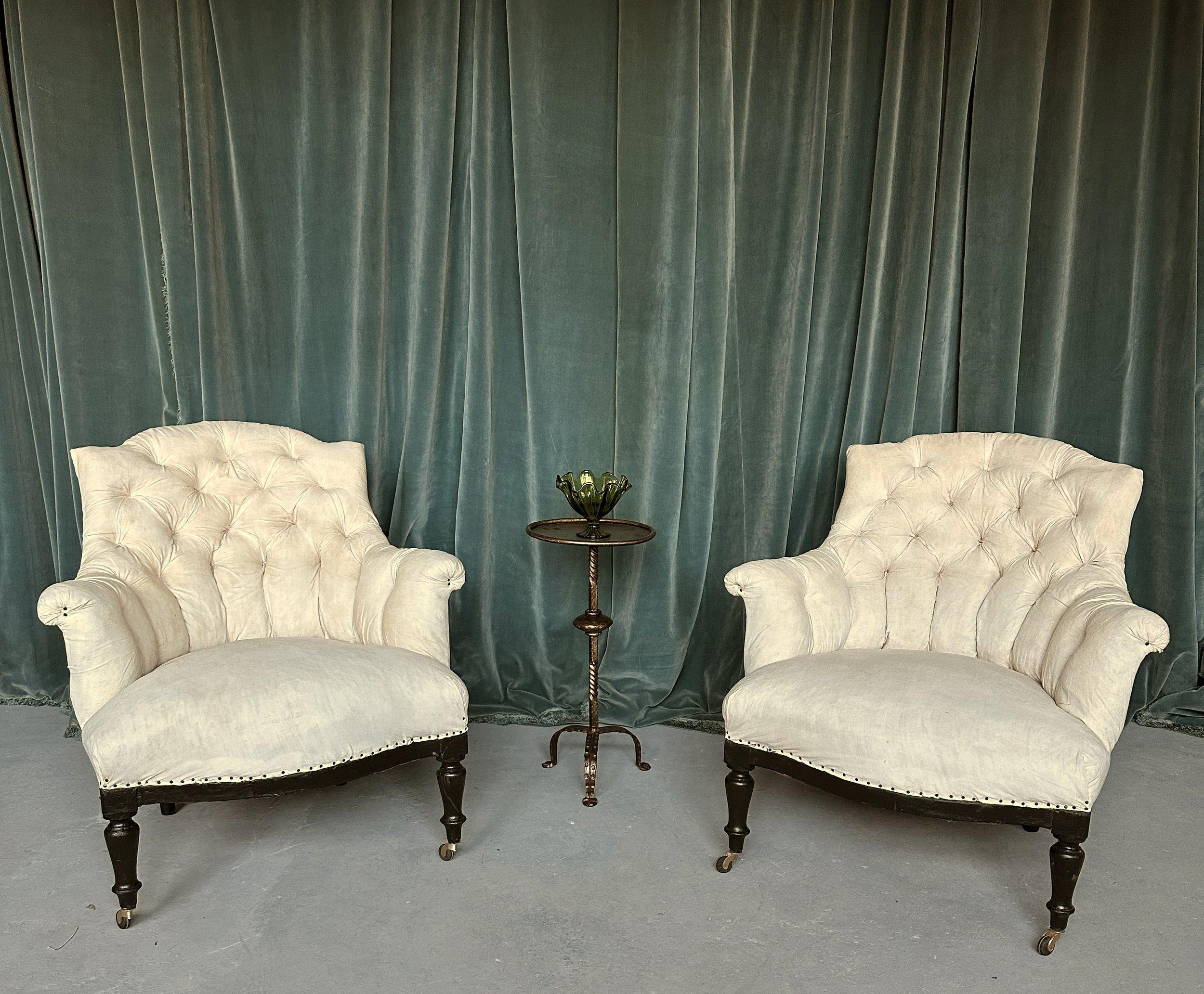 French Pair of Small Napoleon III Armchairs