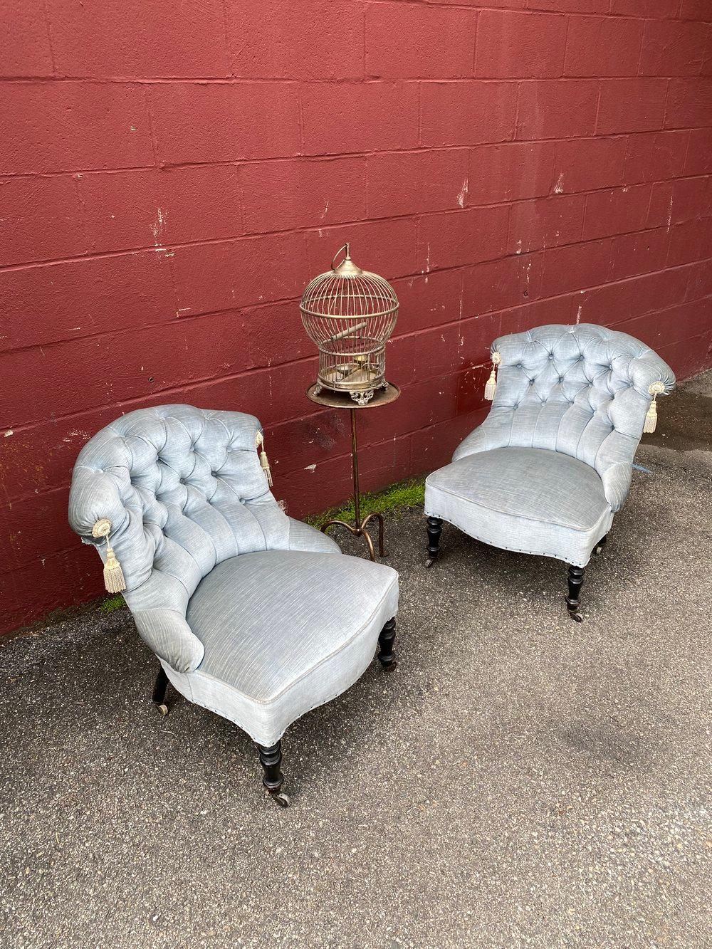 Pair of Small Napoleon III Tufted Slipper Chairs 6