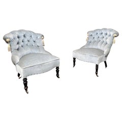 Pair of Small Napoleon III Tufted Slipper Chairs