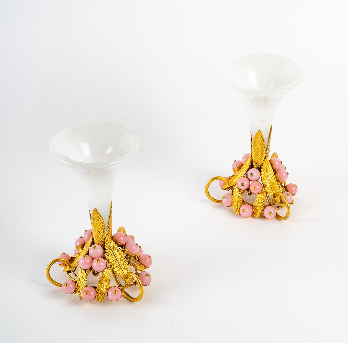 Late 19th Century Pair of Small Opaline Bouquetières For Sale