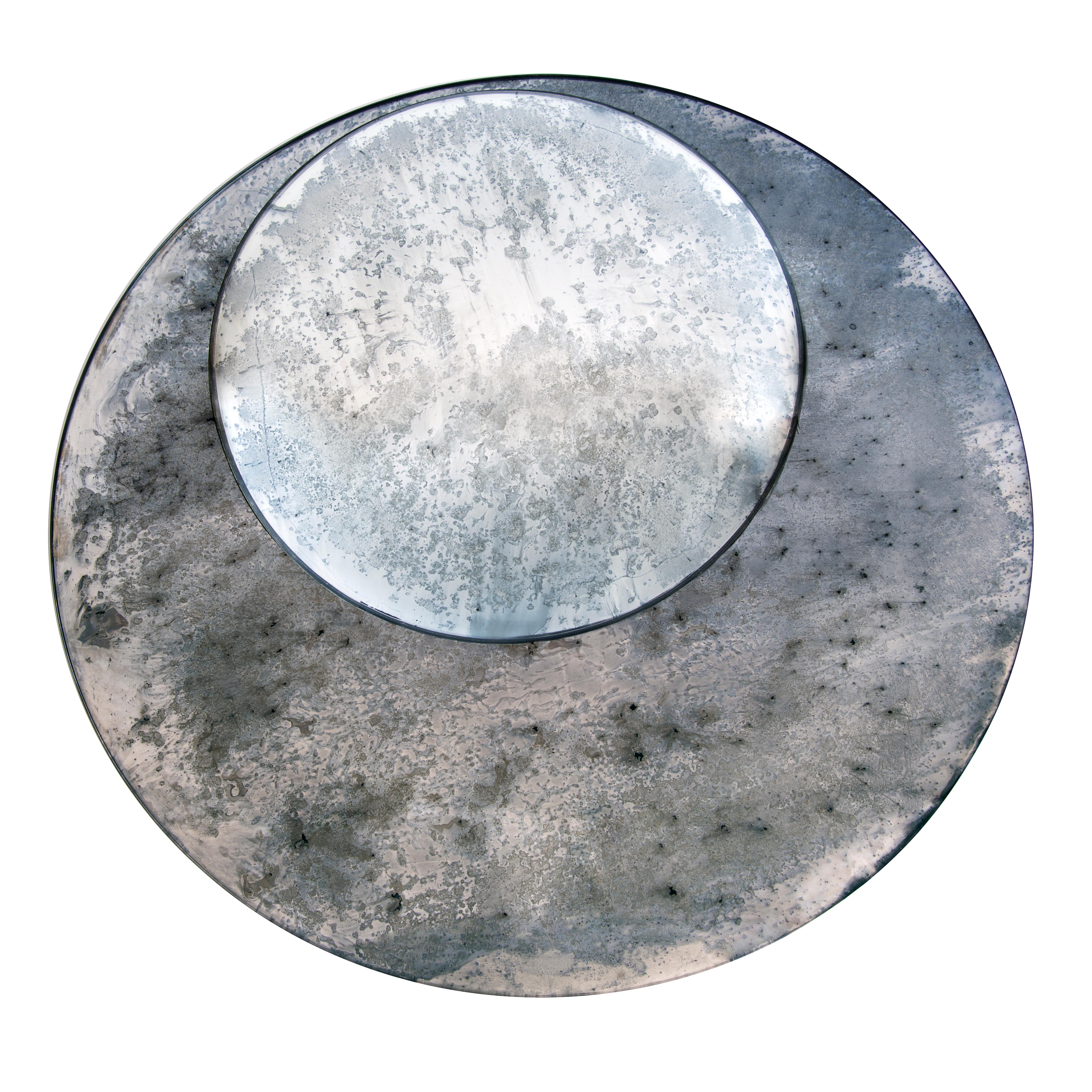 French Pair of Small Oxidized Circular Mirrors