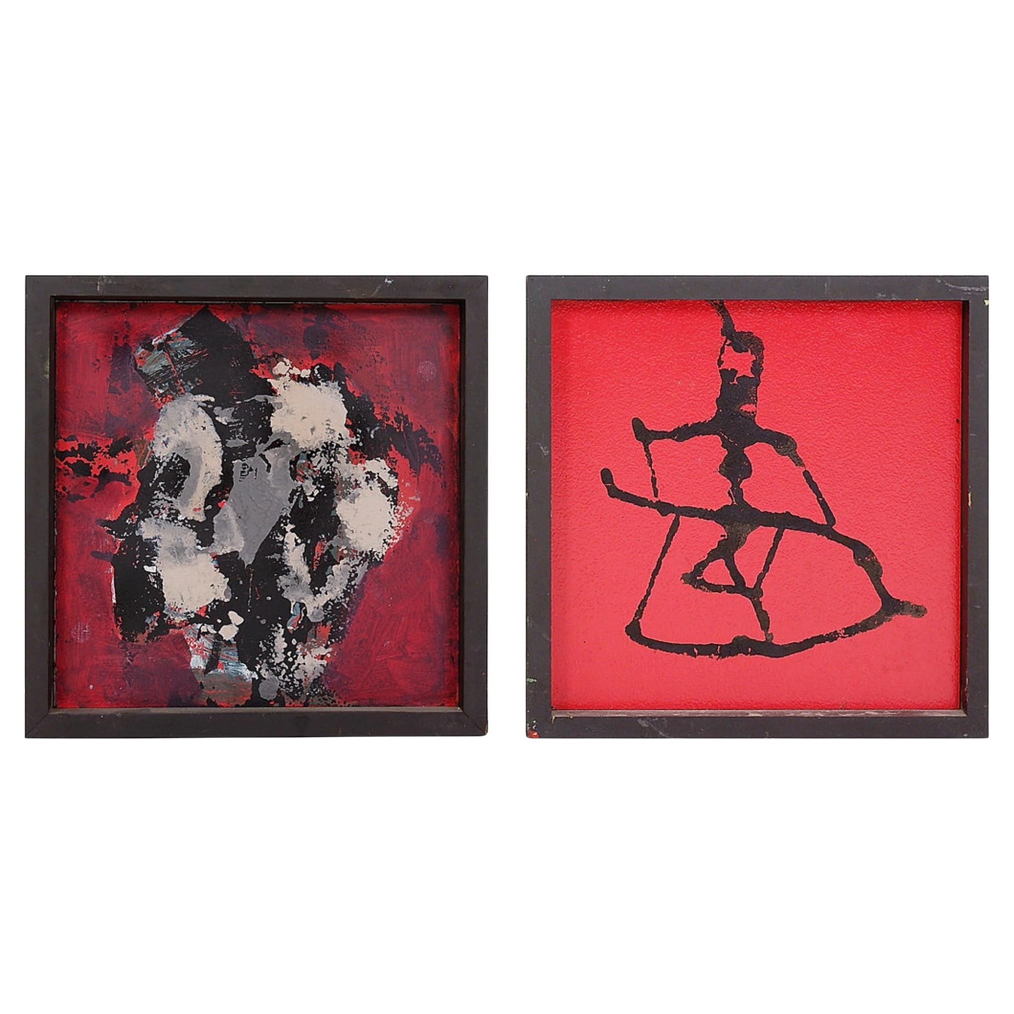 Pair of small paintings on panels - signed