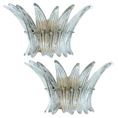 Pair of Small Palmette Gold Brass Structured Wall Lights, 1960s, Kalmar