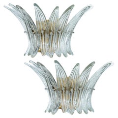 Pair of Small Palmette Gold Brass Structured Wall Lights, 1960s, Kalmar