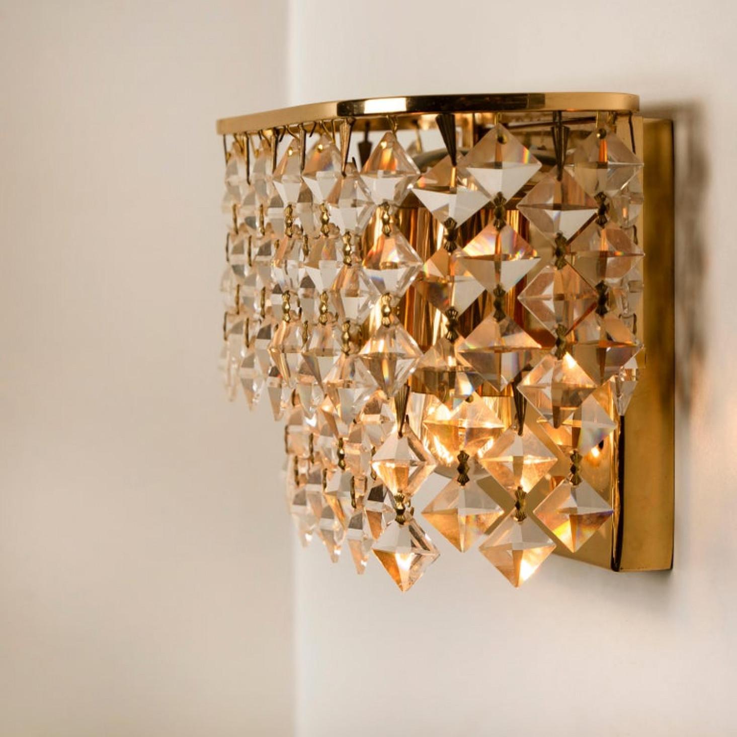 Pair of Small Palwa Wall Sconces, Gilded Brass and Crystal Glass, Germany, 1960s For Sale 3