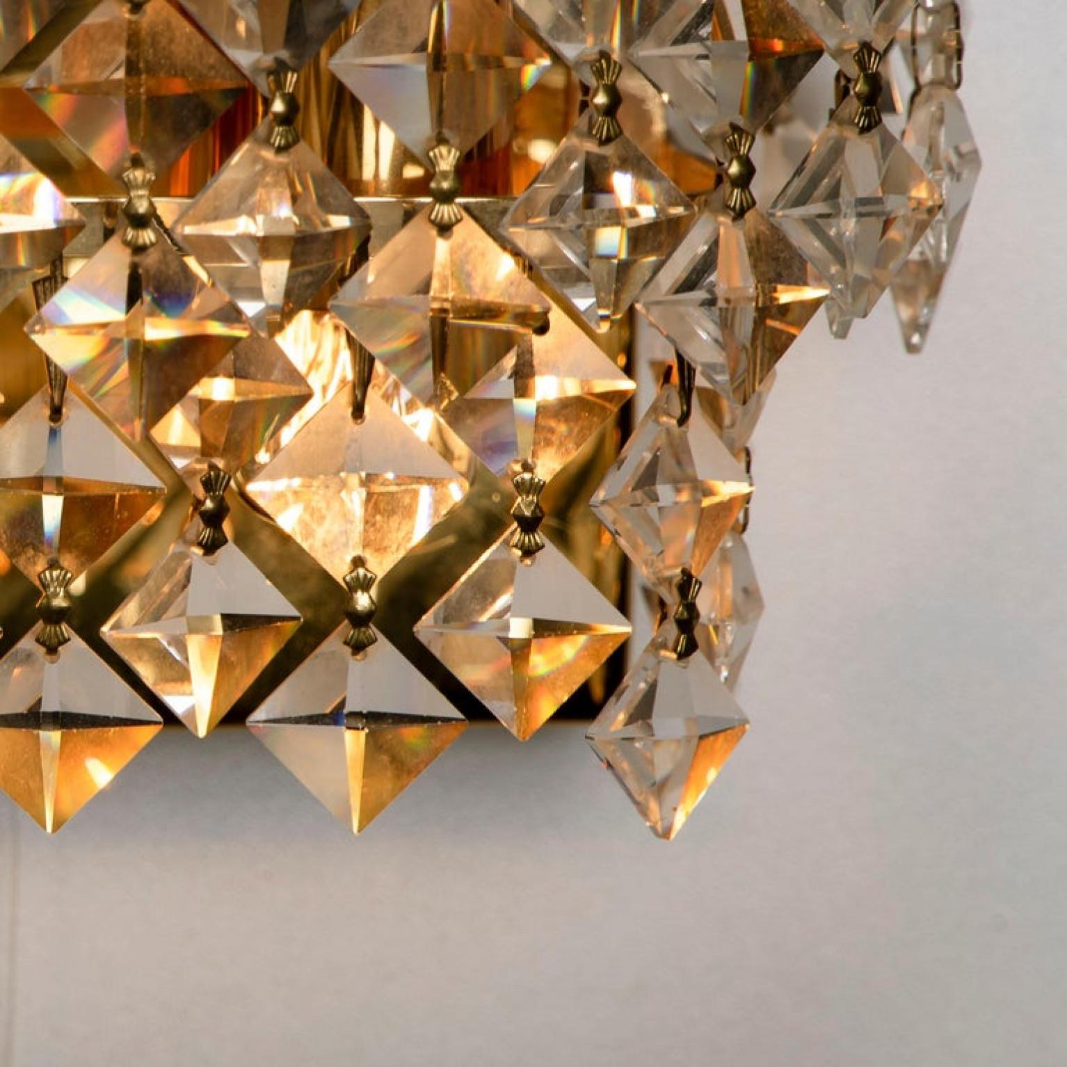 Pair of Small Palwa Wall Sconces, Gilded Brass and Crystal Glass, Germany, 1960s For Sale 2