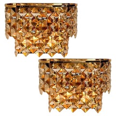 Pair of Small Palwa Wall Sconces, Gilded Brass and Crystal Glass, Germany, 1960s