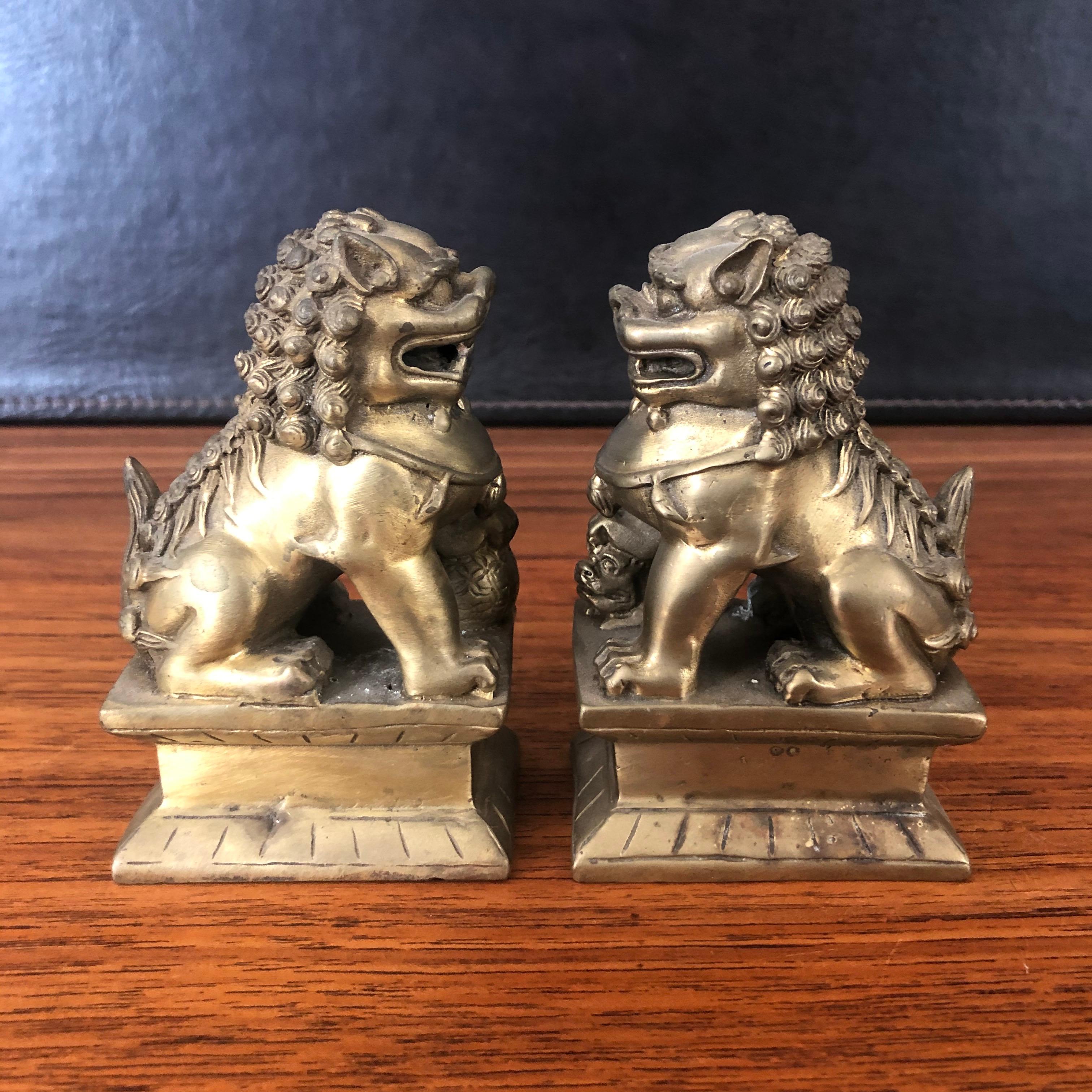 Pair of Small Patinated Bronze Chinese Foo Dogs For Sale 3