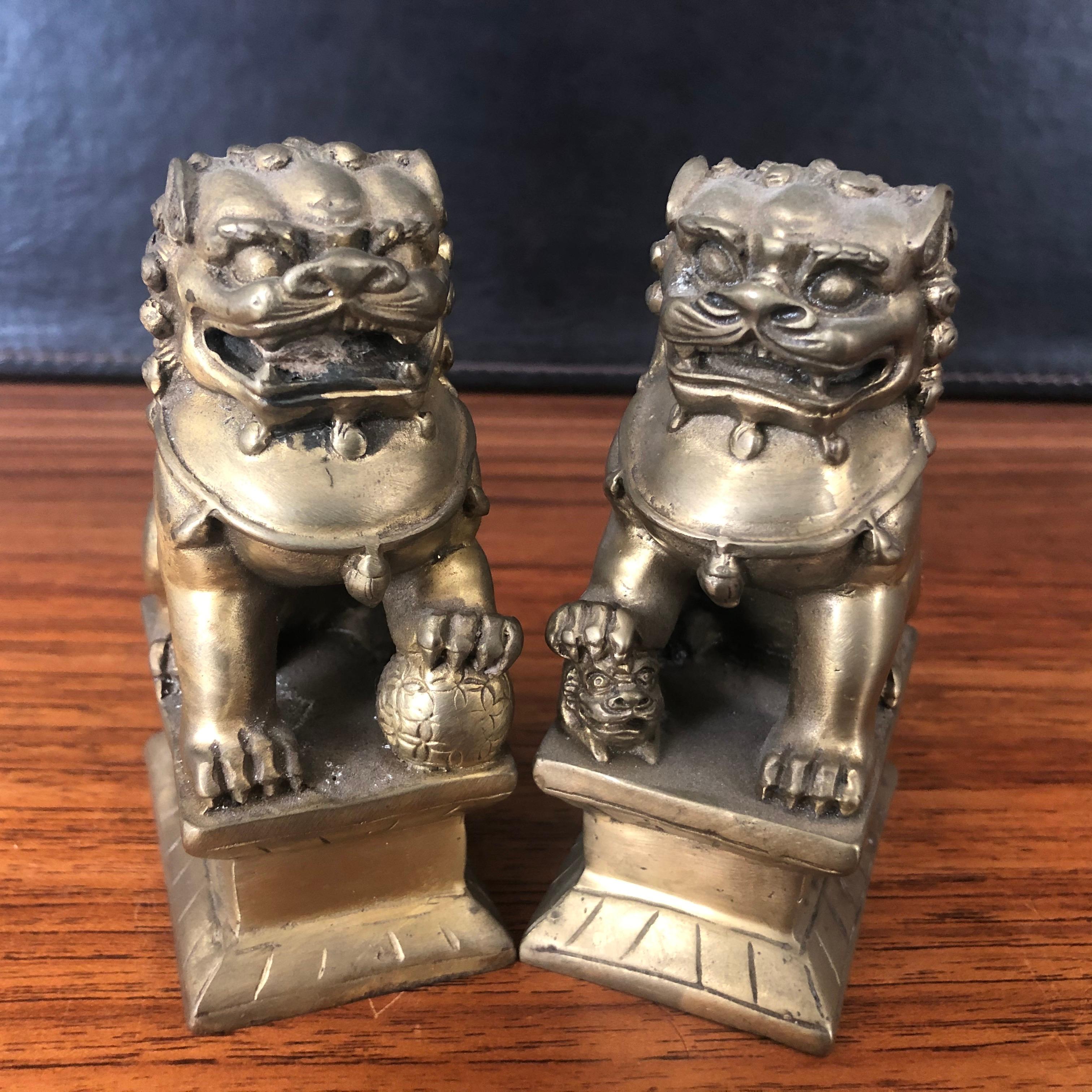 Pair of Small Patinated Bronze Chinese Foo Dogs For Sale 1
