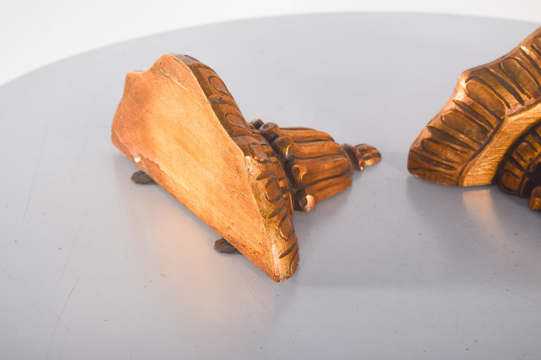 Portuguese Pair of Small Pedestals in Gilded Wood For Sale
