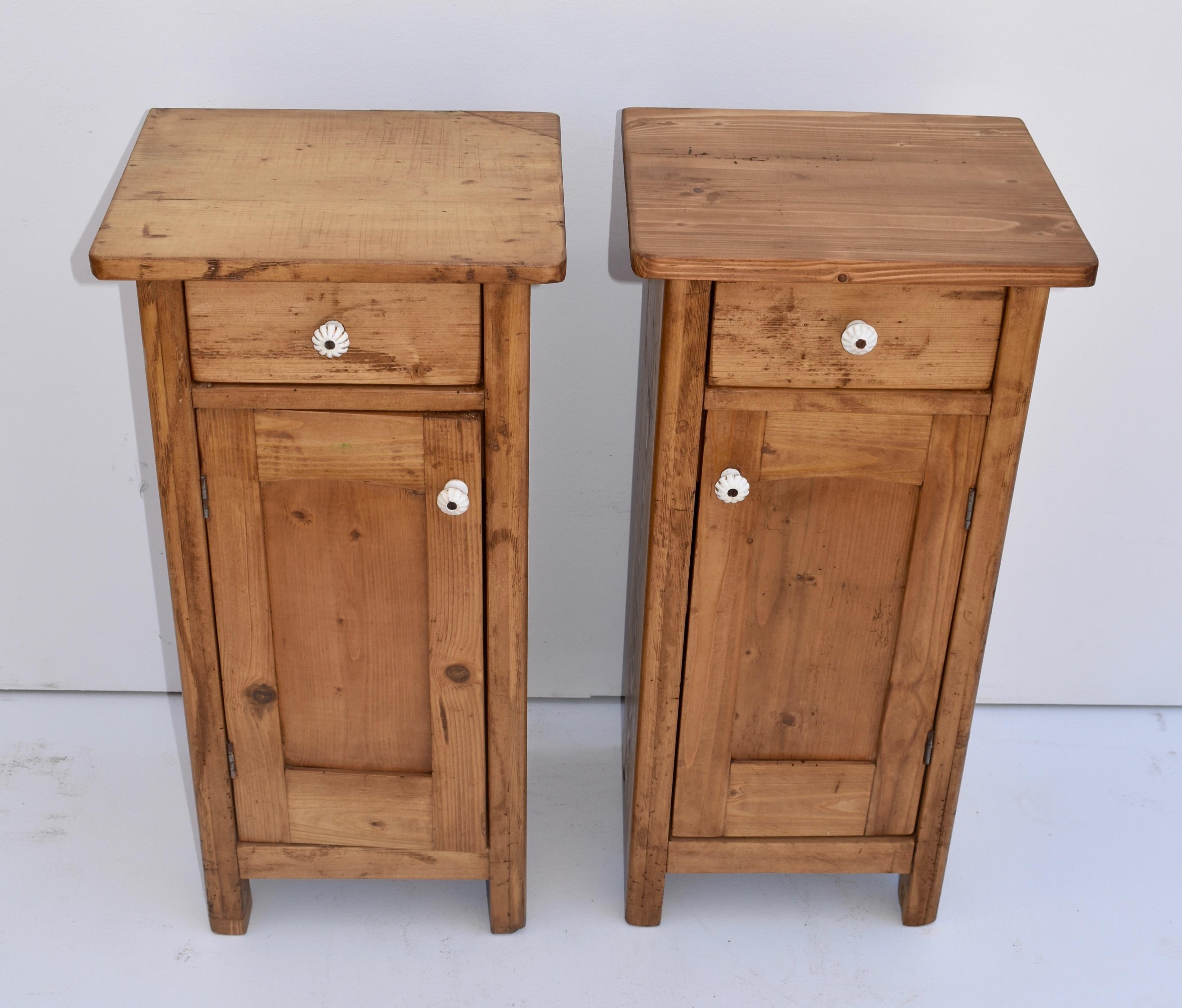 This pair of small pine nightstands once stood each side of the now lost mirror of a dressing table.
 