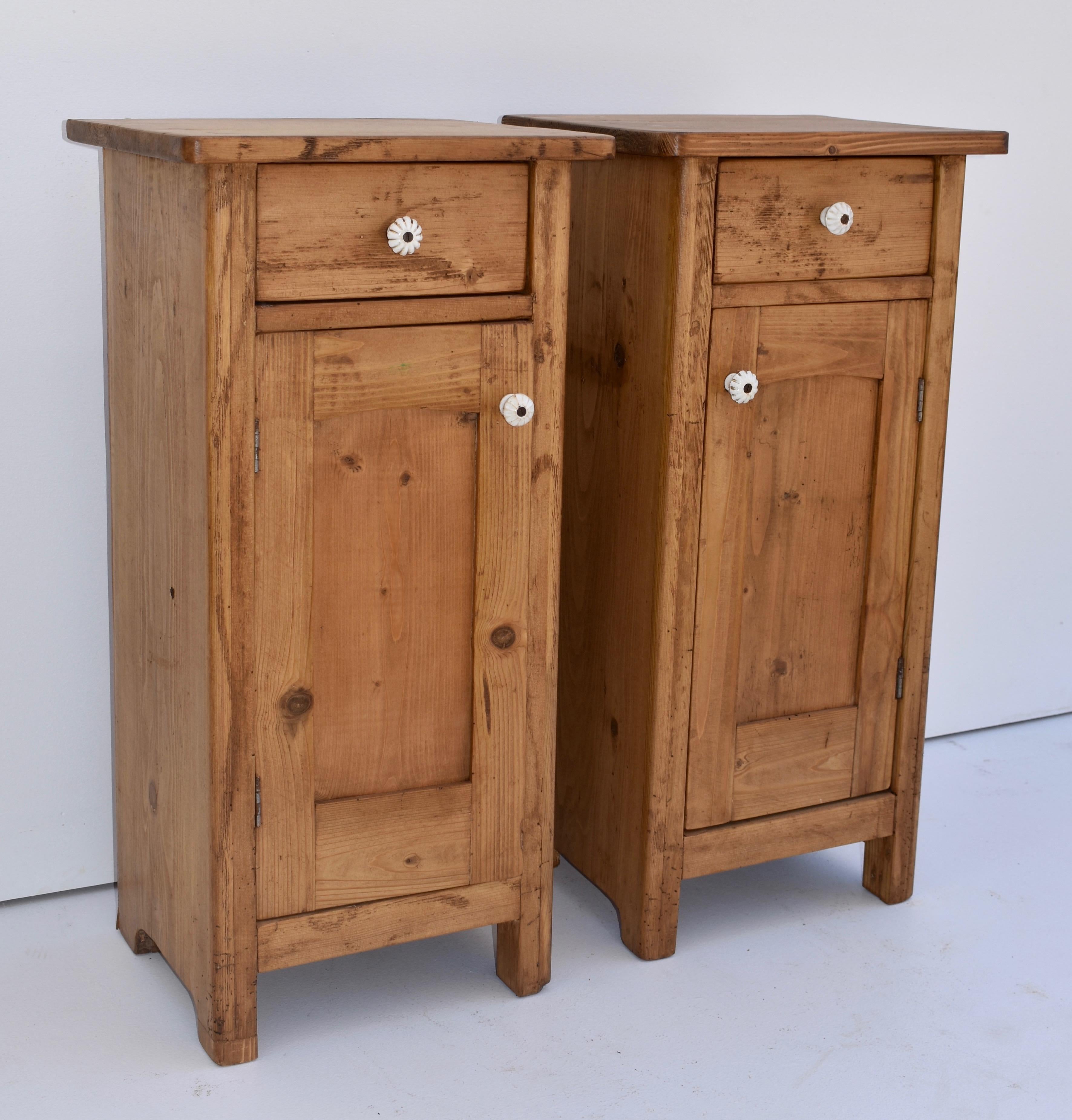 Country Pair of Small Pine Nightstands