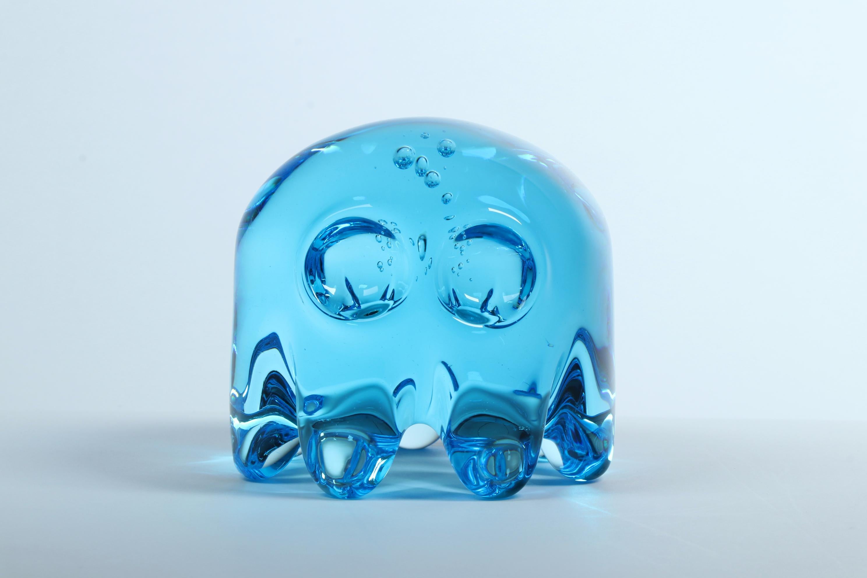 American Pair of Small Pink & Blue Glass Pac-Man Ghost Glass Sculptures by Dylan Martinez For Sale