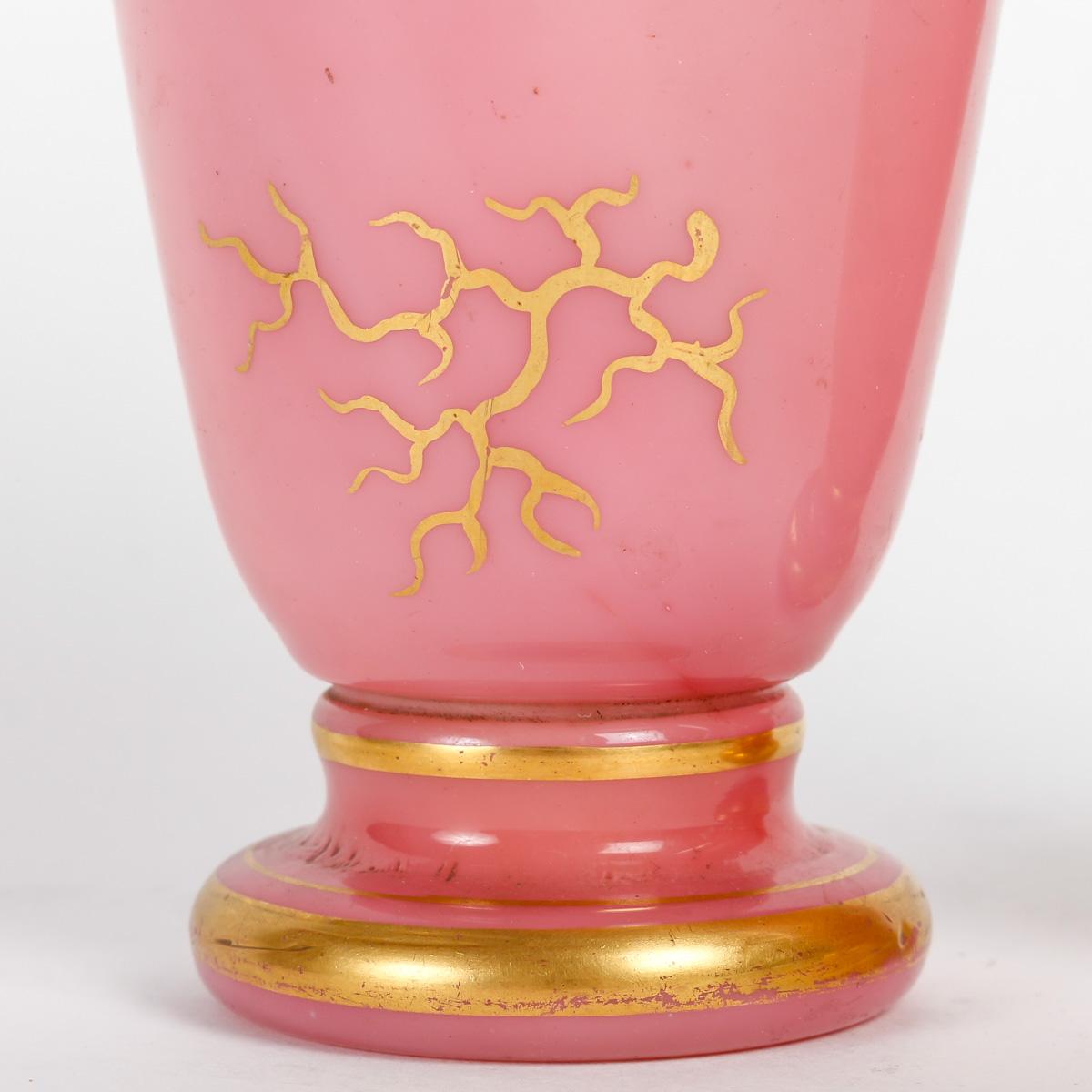 Napoleon III Pair of Small Pink Opaline Vases, 19th Century.