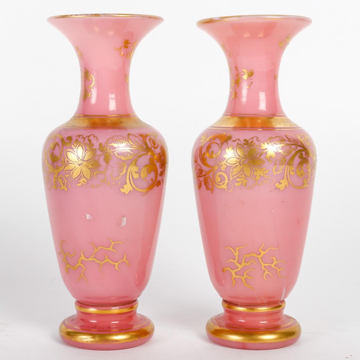 Pair of Small Pink Opaline Vases, 19th Century. 1