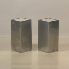 Pair of Small Polished Aluminum and White Onyx Minimalist Side or Drinks Tables