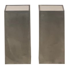 Pair of Small Polished Aluminum and White Onyx Minimalist Side or Drinks Tables