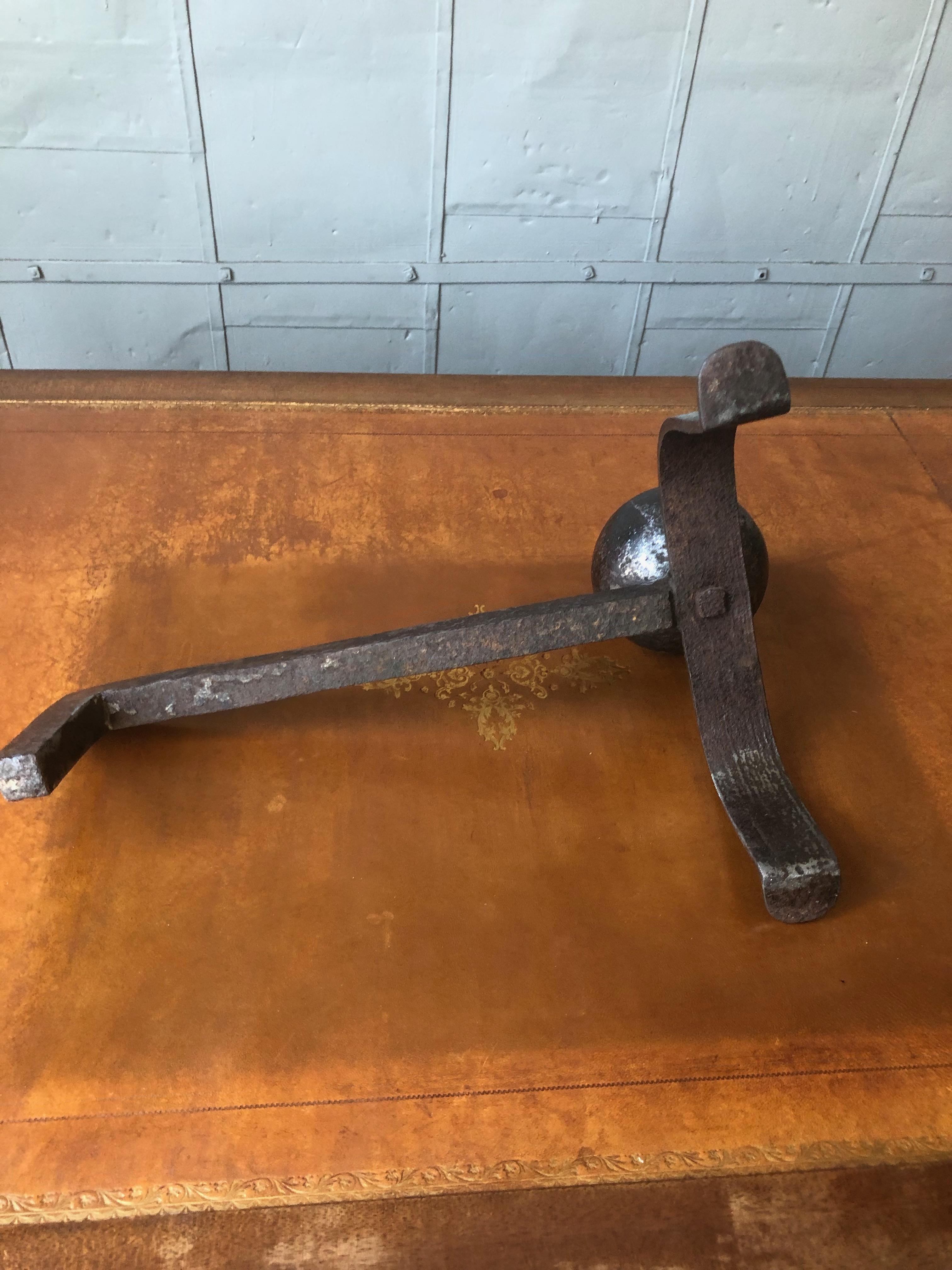 Pair of Small Polished Iron Andirons with Large Ball Mounts 5
