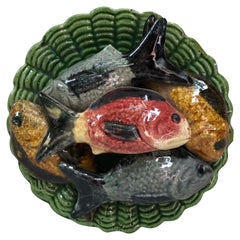 Pair of Small Portuguese Majolica Palissy Wall Fishs Platter Jose Alves Cunha