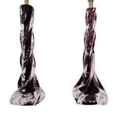 Pair of Small Purple Twisted Flygsfors Table Lamps