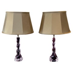 Pair of Small Purple Twisted Flygsfors Table Lamps