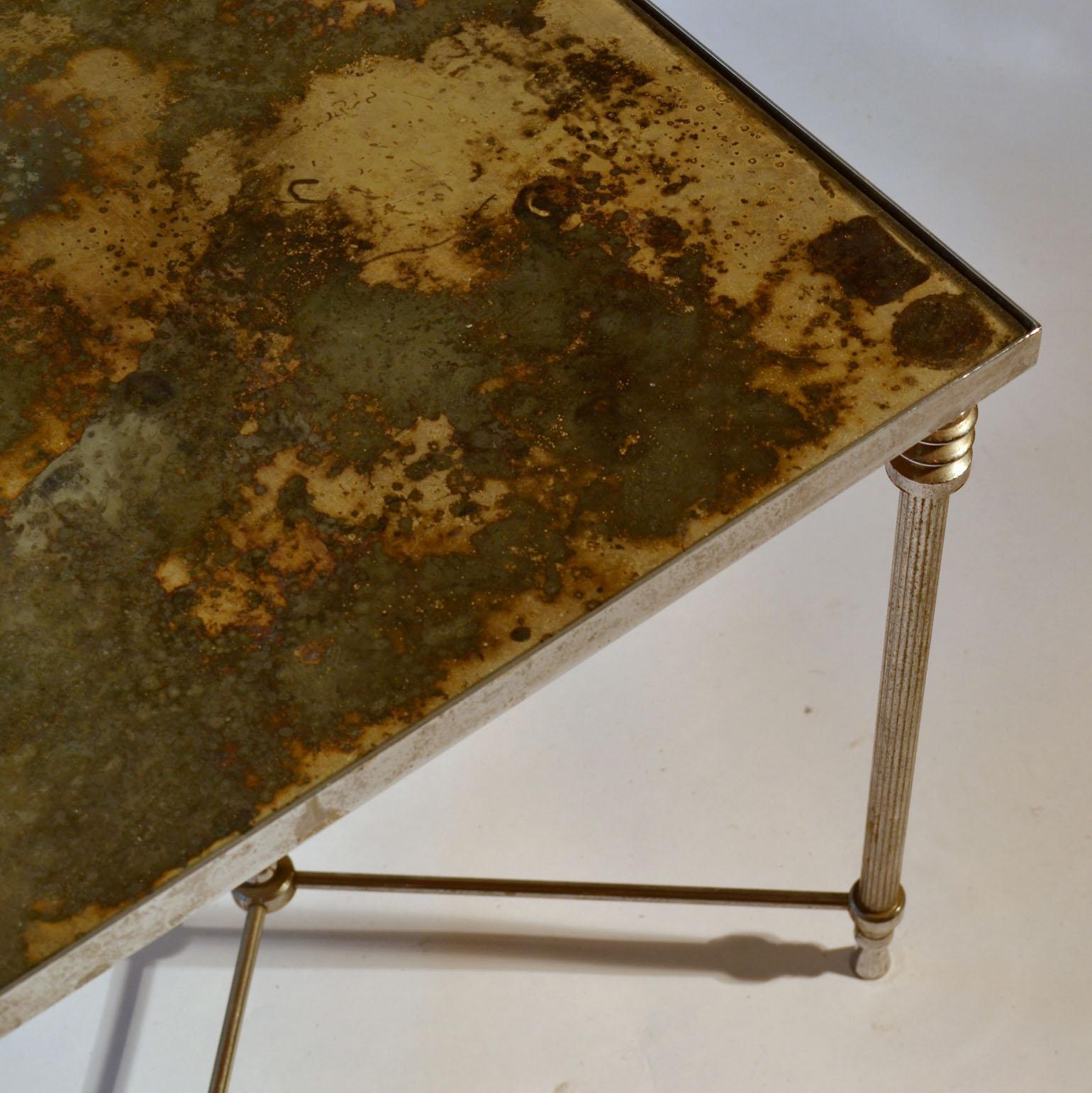 Late 20th Century Pair of Regency Square Side Tables with Distressed Mirror Tops