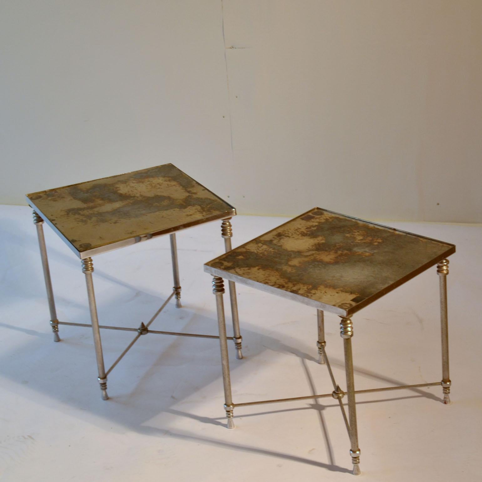 Pair of Regency Square Side Tables with Distressed Mirror Tops 1