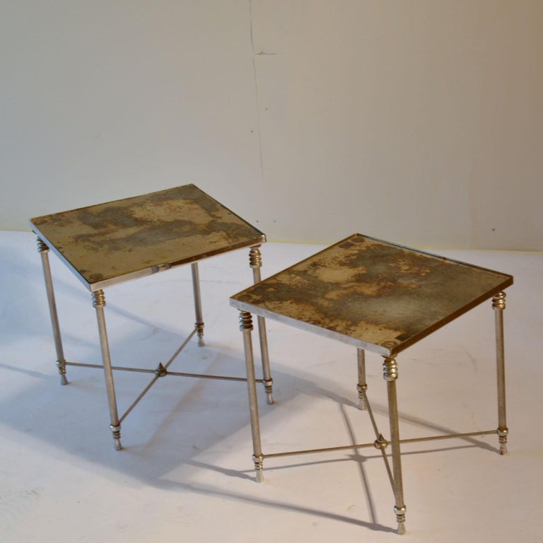 Pair Of Regency Square Side Tables With Distressed Mirror Tops For Sale At 1stdibs
