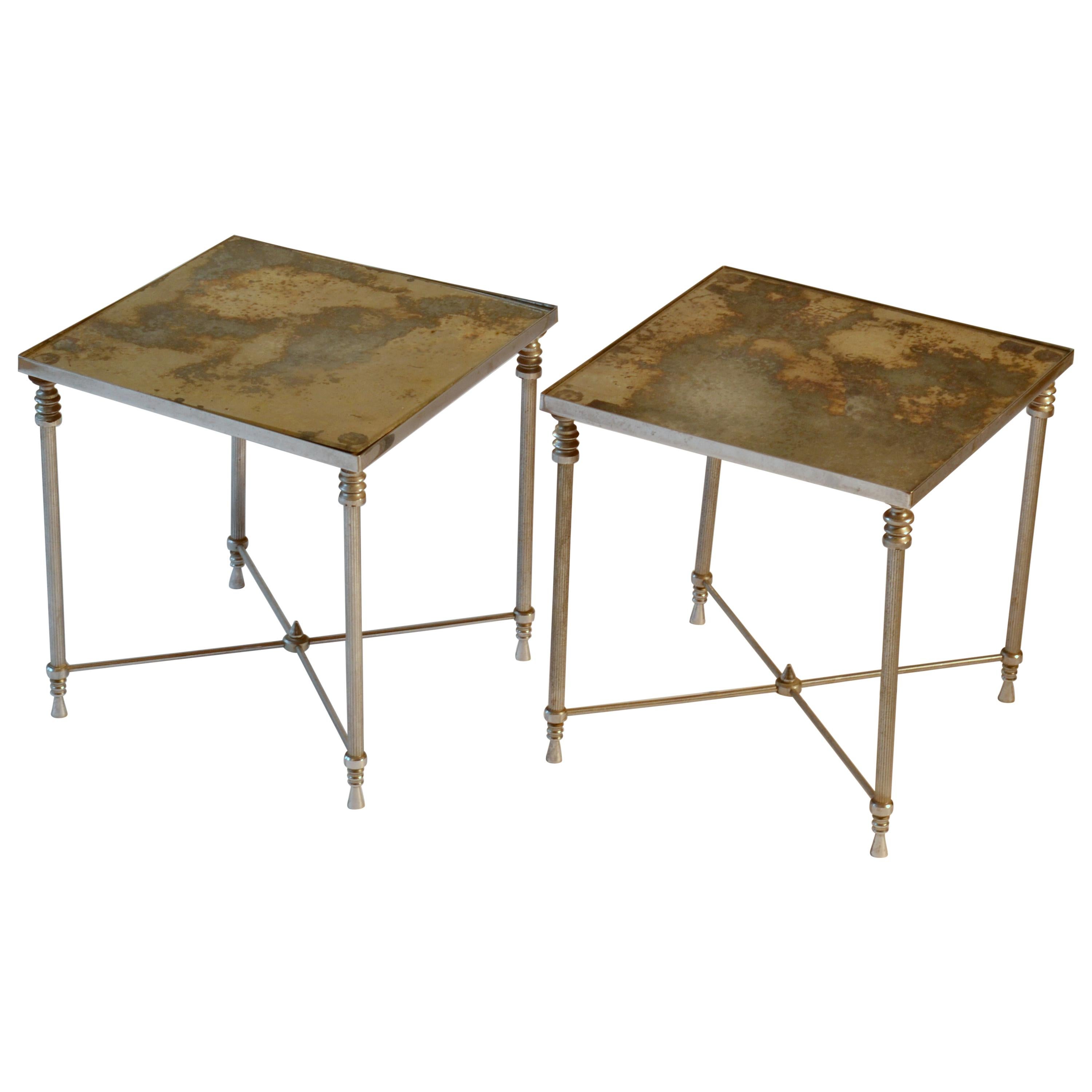 Pair of Regency Square Side Tables with Distressed Mirror Tops