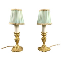 Pair Of Small Rocaille Candlesticks Mounted As Lamps