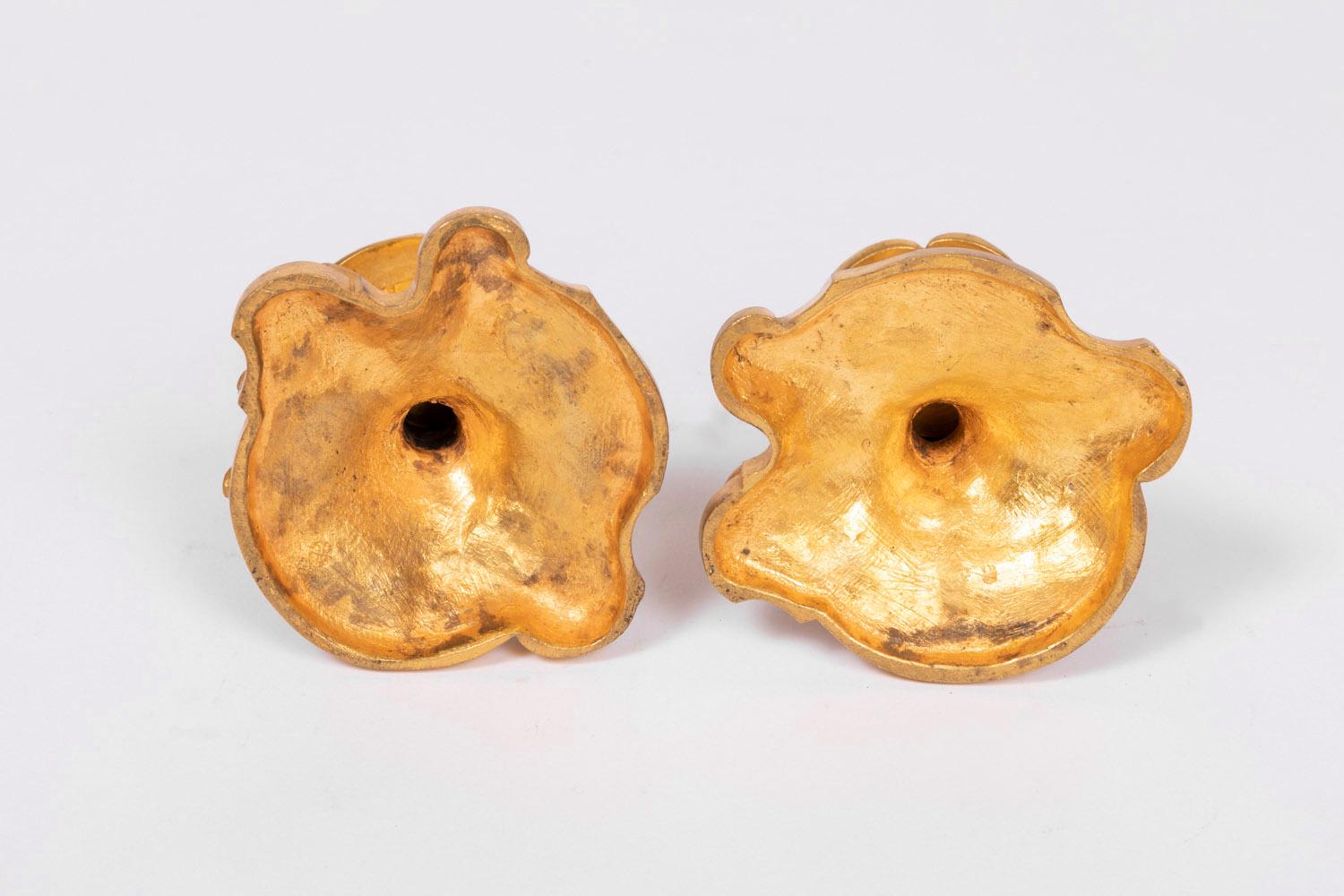 Pair of Small Rocaille Style Candlesticks in Gilt Bronze, Late 19th Century 1